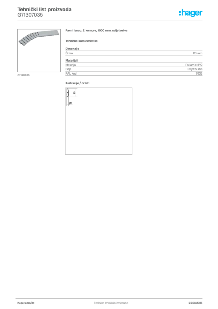 Slika Hager Product data sheet G71307035  | Hager