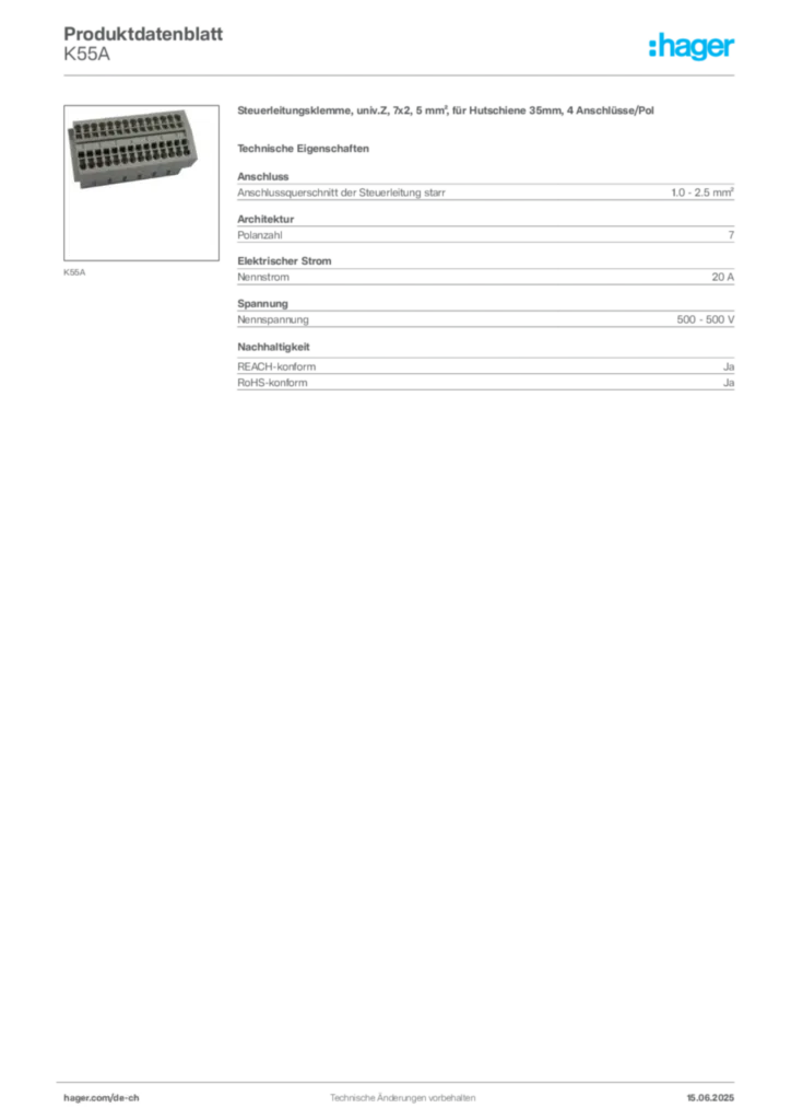 Bild Hager Produktdatenblatt K55A | Hager Schweiz