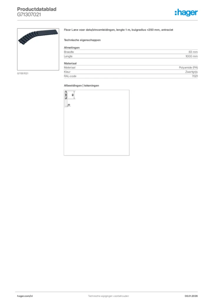 Afbeelding Hager Productdatablad G71307021 | Hager Nederland