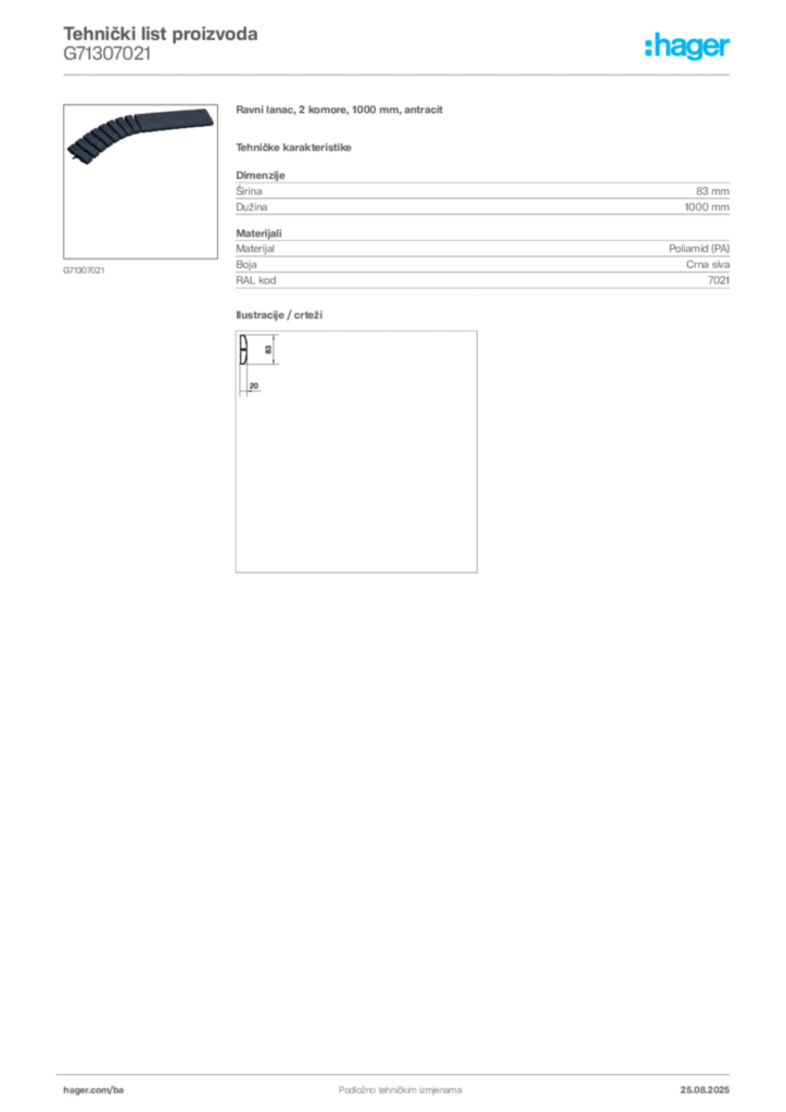 Slika Hager Product data sheet G71307021  | Hager