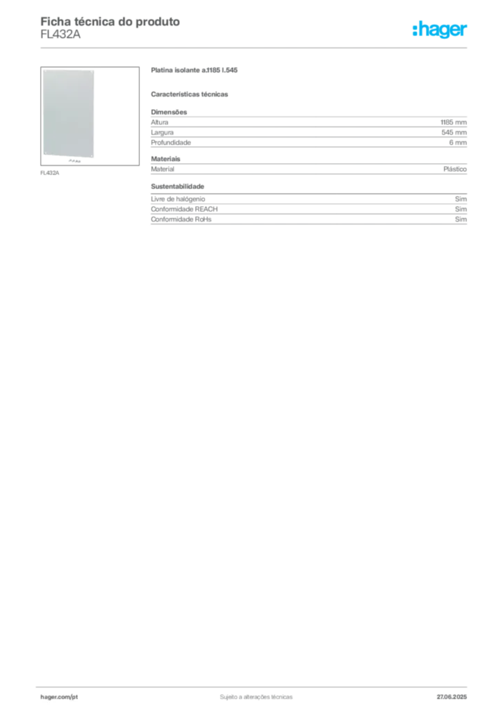 Imagem Hager Ficha técnica do produto FL432A | Hager Portugal