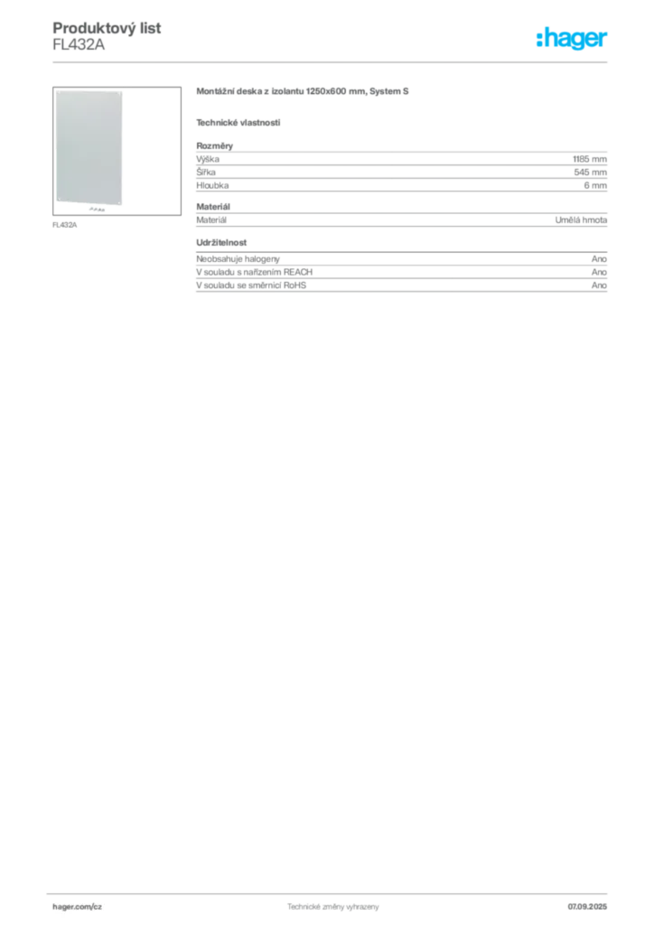 Obrázek Hager Produktový list FL432A | Hager