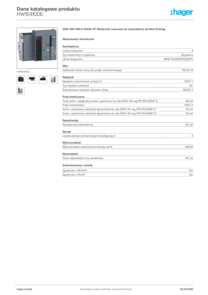 Zdjęcie Hager Karta katalogowa HW1E410DE | Hager Polska