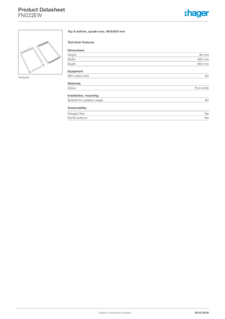 Image Hager Product data sheet FN022EW  | Hager Africa