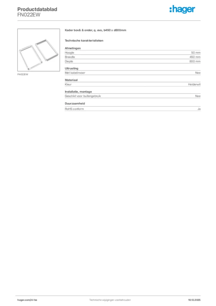 Afbeelding Hager Productdatablad FN022EW | Hager Belgium