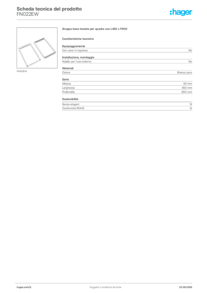 Immagine Hager Scheda tecnica del prodotto FN022EW | Hager Italia