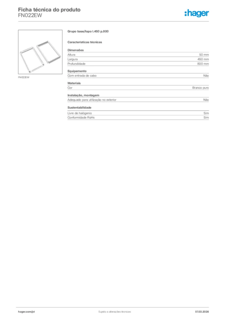 Imagem Hager Ficha técnica do produto FN022EW | Hager Portugal