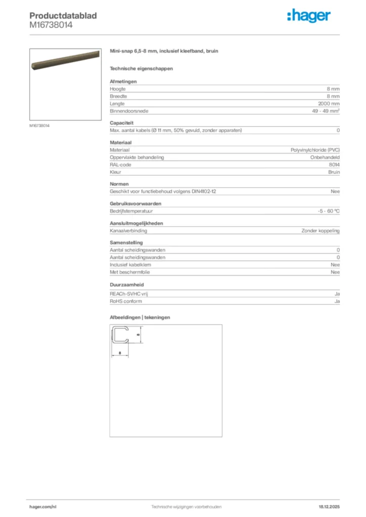 Afbeelding Hager Productdatablad M16738014 | Hager Nederland
