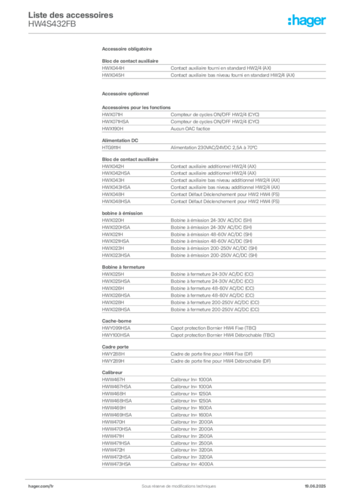 Image Hager Fiche technique du produit HW4S432FB | Hager France