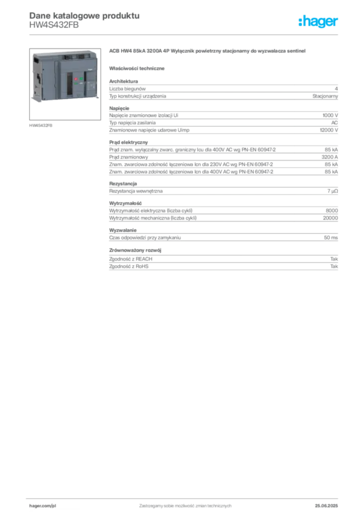 Zdjęcie Hager Karta katalogowa HW4S432FB | Hager Polska