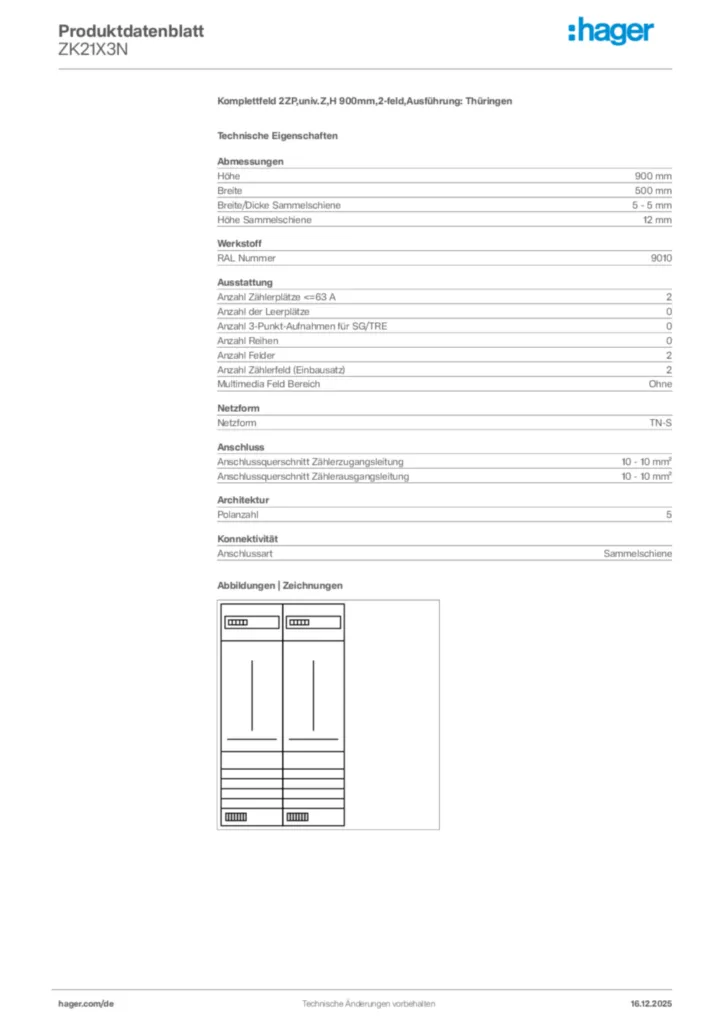 Bild Hager Produktdatenblatt ZK21X3N | Hager Deutschland