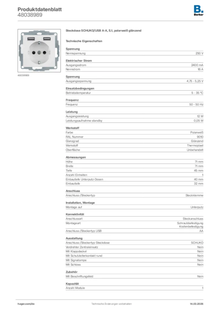Bild Berker Produktdatenblatt 48038989 | Hager Deutschland