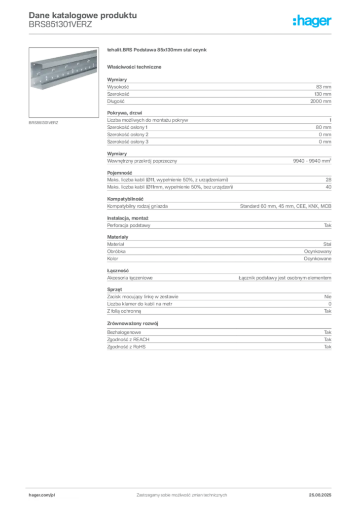 Zdjęcie Hager Karta katalogowa BRS851301VERZ | Hager Polska