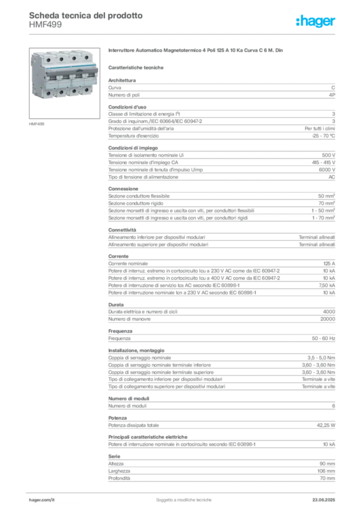 Immagine Hager Scheda tecnica del prodotto HMF499 | Hager Italia