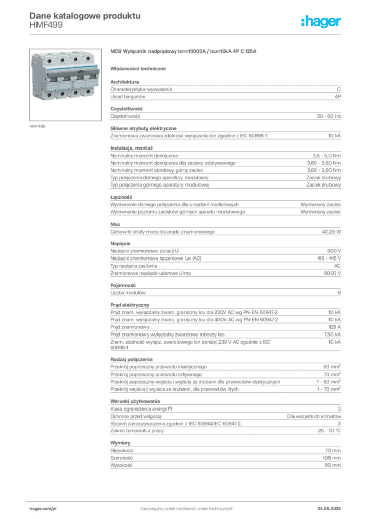 Zdjęcie Hager Karta katalogowa HMF499 | Hager Polska