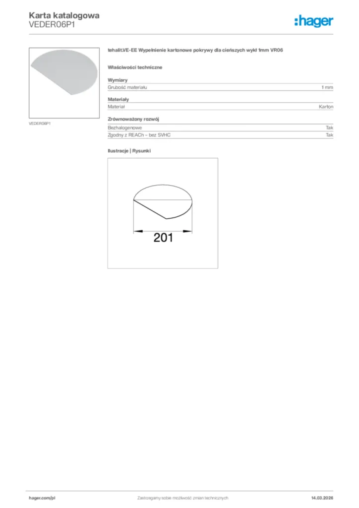 Zdjęcie Hager Karta katalogowa VEDER06P1 | Hager Polska