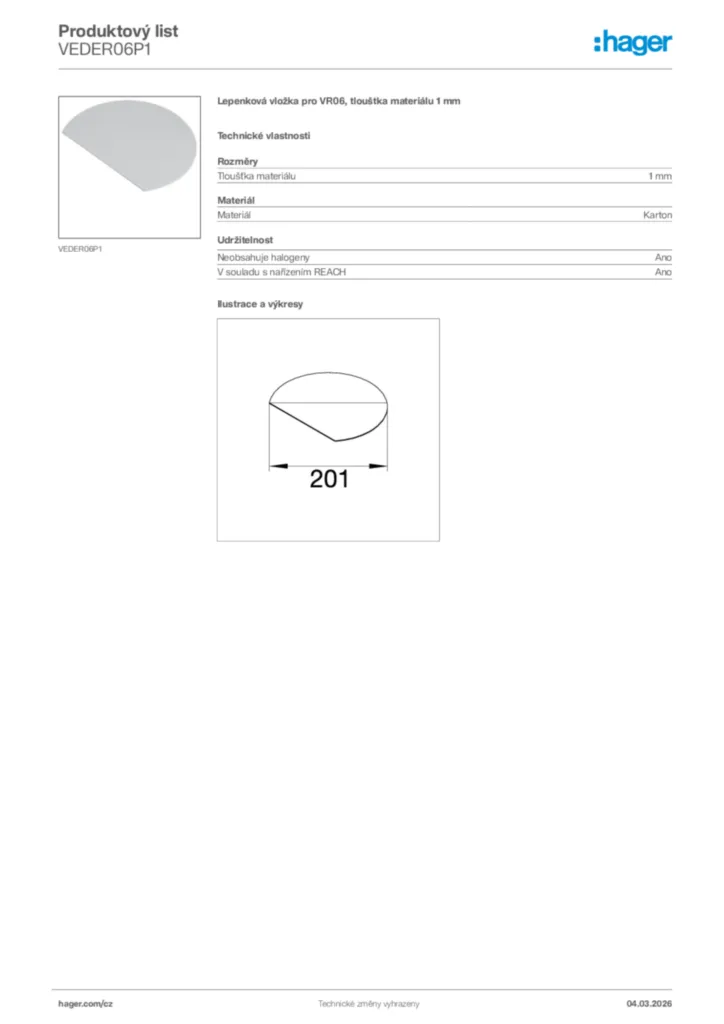 Obrázek Hager Product data sheet VEDER06P1 | Hager