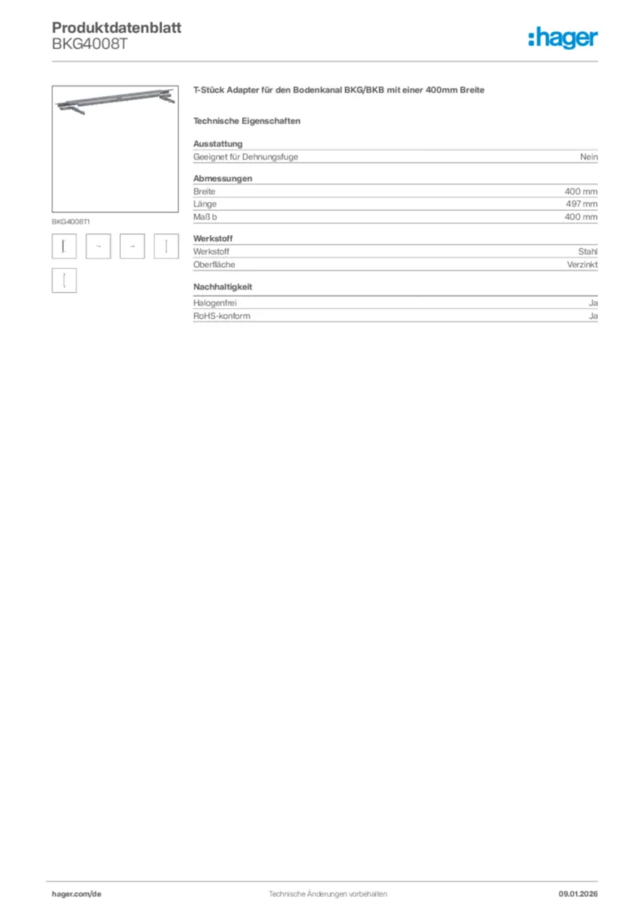 Bild Hager Produktdatenblatt BKG4008T | Hager Deutschland