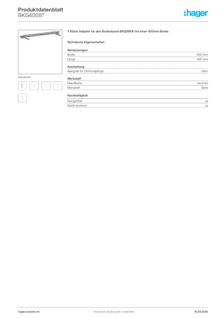 Bild Hager Produktdatenblatt BKG4008T | Hager Schweiz