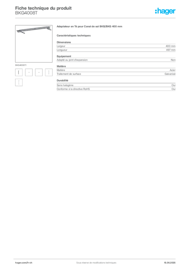 Image Hager Fiche technique du produit BKG4008T | Hager Suisse