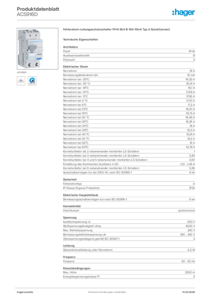 Bild Hager Produktdatenblatt ACS916D | Hager Deutschland