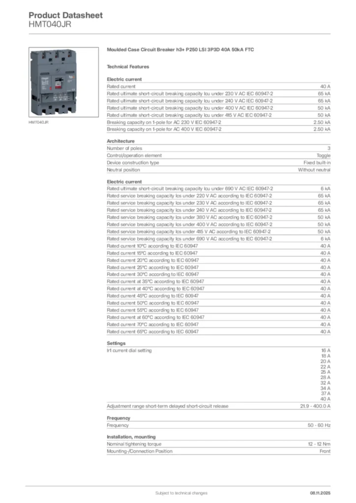 Image Hager Product data sheet HMT040JR  | Hager Africa