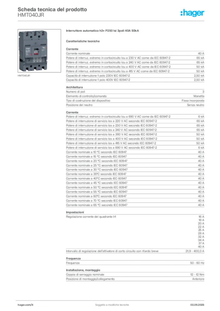 Immagine Hager Scheda tecnica del prodotto HMT040JR | Hager Italia
