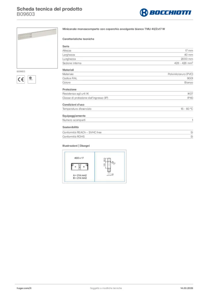 Immagine Bocchiotti Scheda tecnica del prodotto B09603 | Hager Italia
