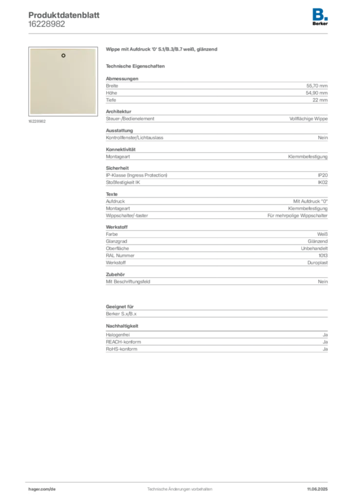 Bild Berker Produktdatenblatt 16228982 | Hager Deutschland
