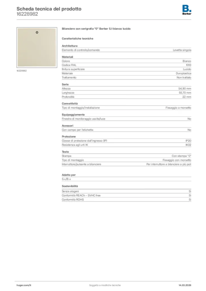 Immagine Berker Scheda tecnica del prodotto 16228982 | Hager Italia