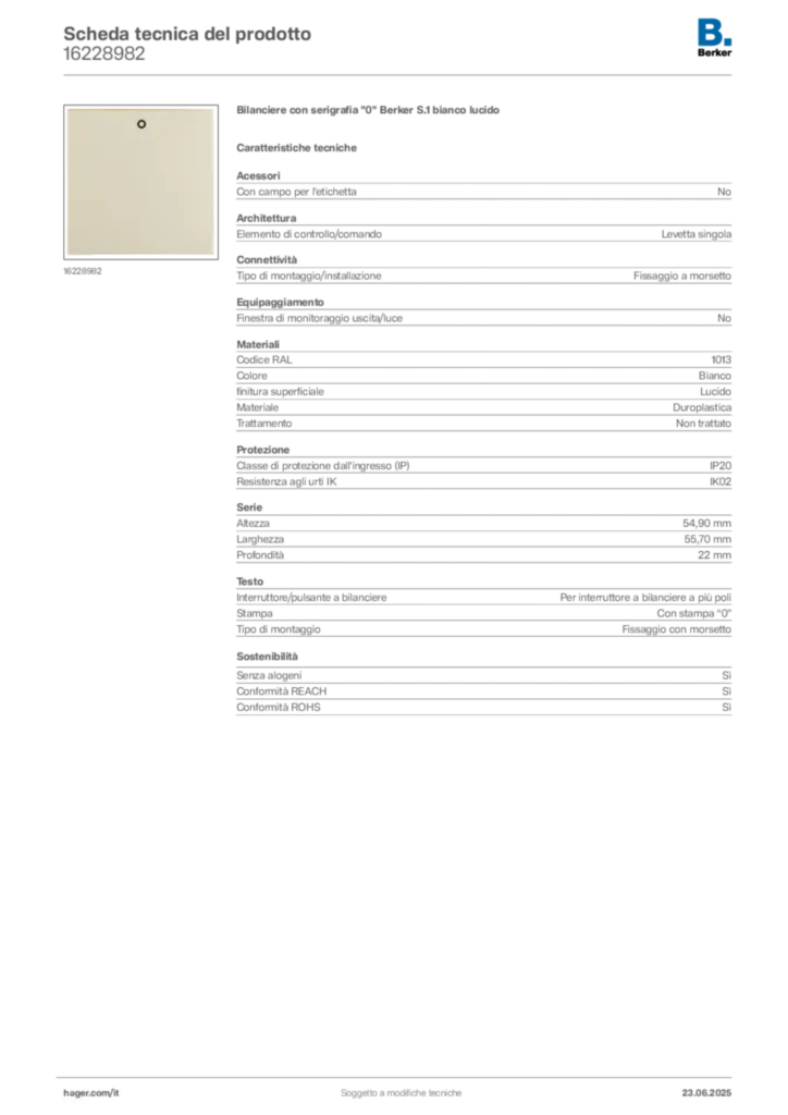 Immagine Berker Scheda tecnica del prodotto 16228982 | Hager Italia