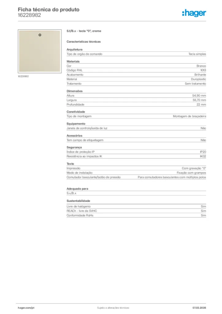 Imagem Hager Ficha técnica do produto 16228982 | Hager Portugal