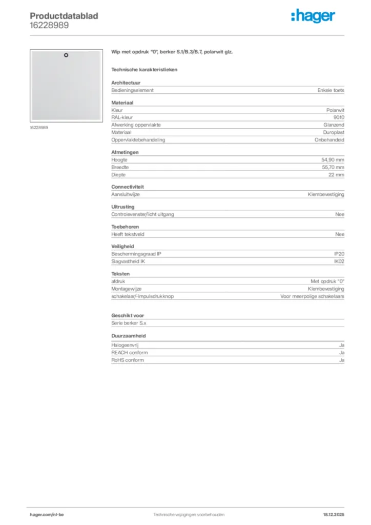 Afbeelding Hager Productdatablad 16228989 | Hager Belgium