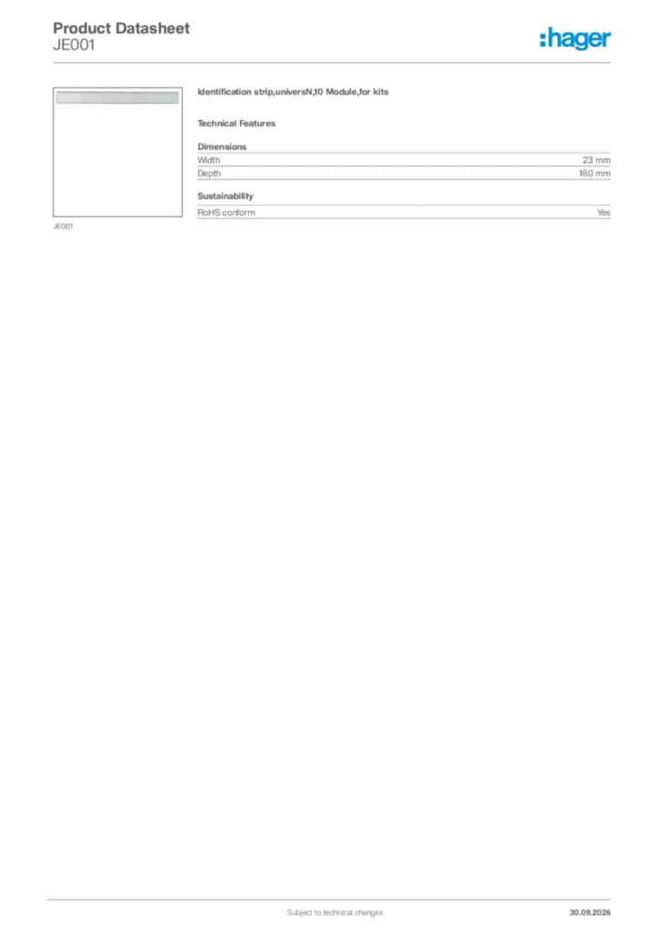 Image Hager Product data sheet JE001  | Hager Africa