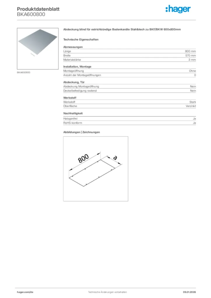 Bild Hager Produktdatenblatt BKA600800 | Hager Deutschland