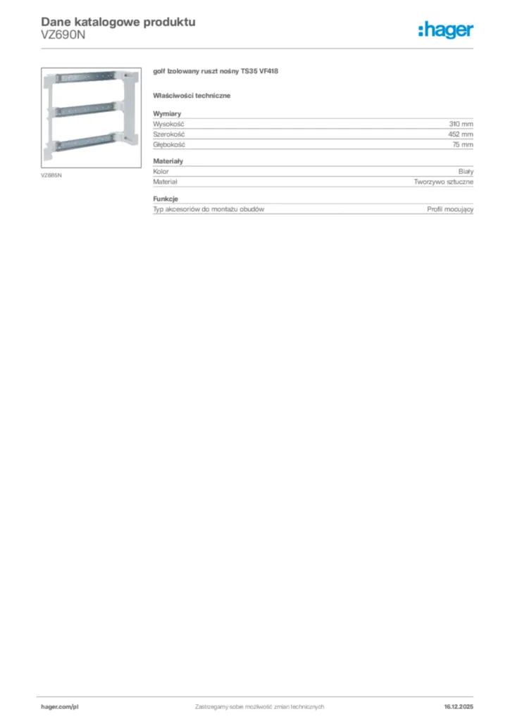 Zdjęcie Hager Karta katalogowa VZ690N | Hager Polska