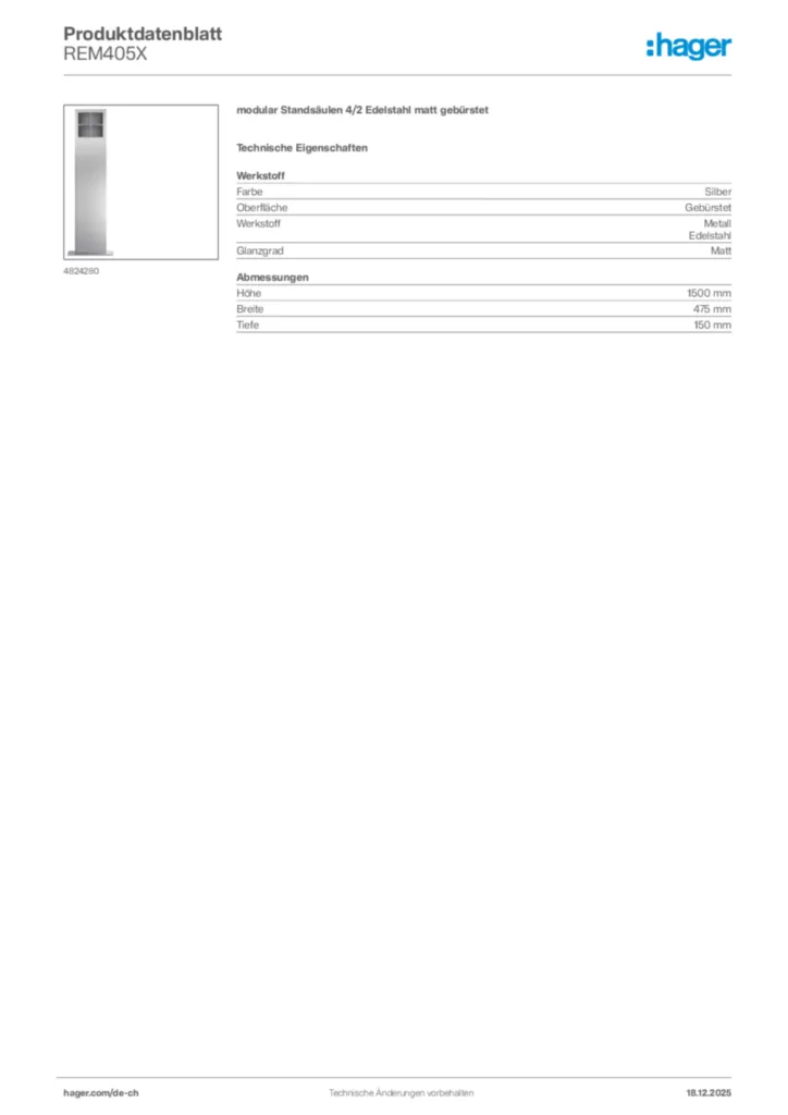 Bild Hager Produktdatenblatt REM405X | Hager Schweiz