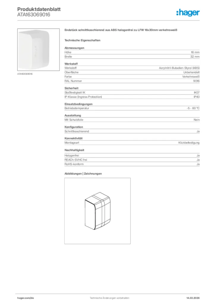 Bild Hager Produktdatenblatt ATA163069016 | Hager Deutschland