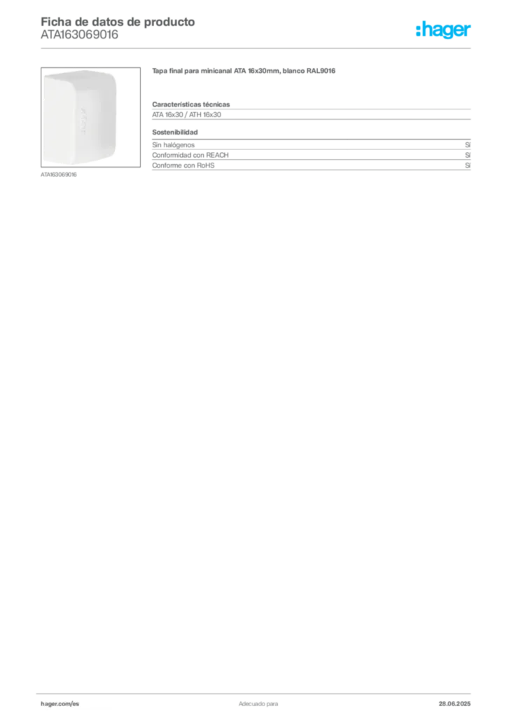 Imagen Hager Ficha de datos de producto ATA163069016 | Hager España