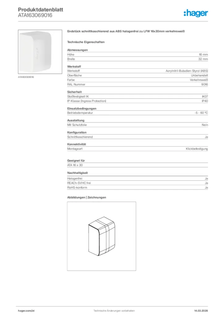 Bild Hager Produktdatenblatt ATA163069016 | Hager Deutschland