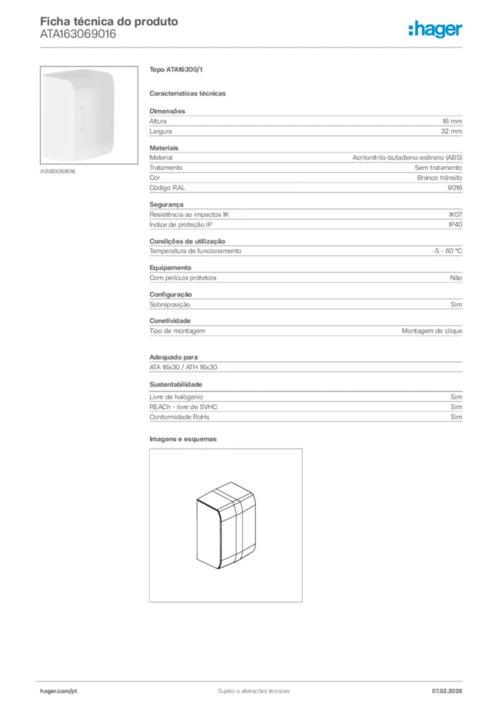 Imagem Hager Ficha técnica do produto ATA163069016 | Hager Portugal
