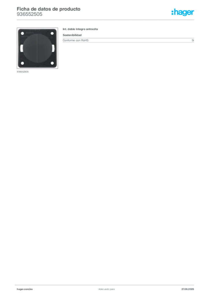Imagen Hager Ficha de datos de producto 936552505 | Hager España