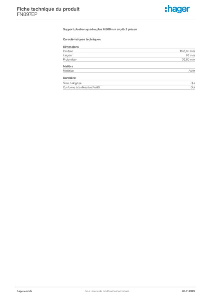 Image Hager Fiche technique du produit FN897EP | Hager France