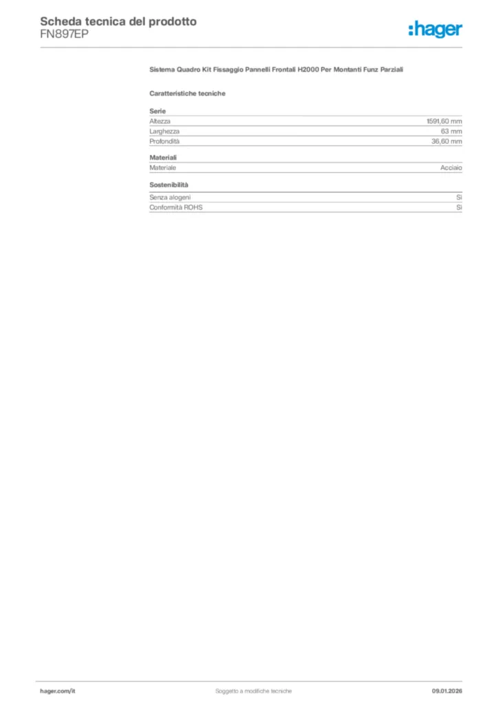 Immagine Hager Scheda tecnica del prodotto FN897EP | Hager Italia