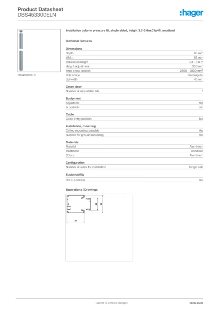 Image Hager Product data sheet DBS453300ELN  | Hager Africa
