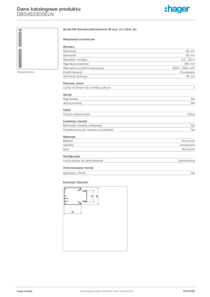 Zdjęcie Hager Karta katalogowa DBS453300ELN | Hager Polska