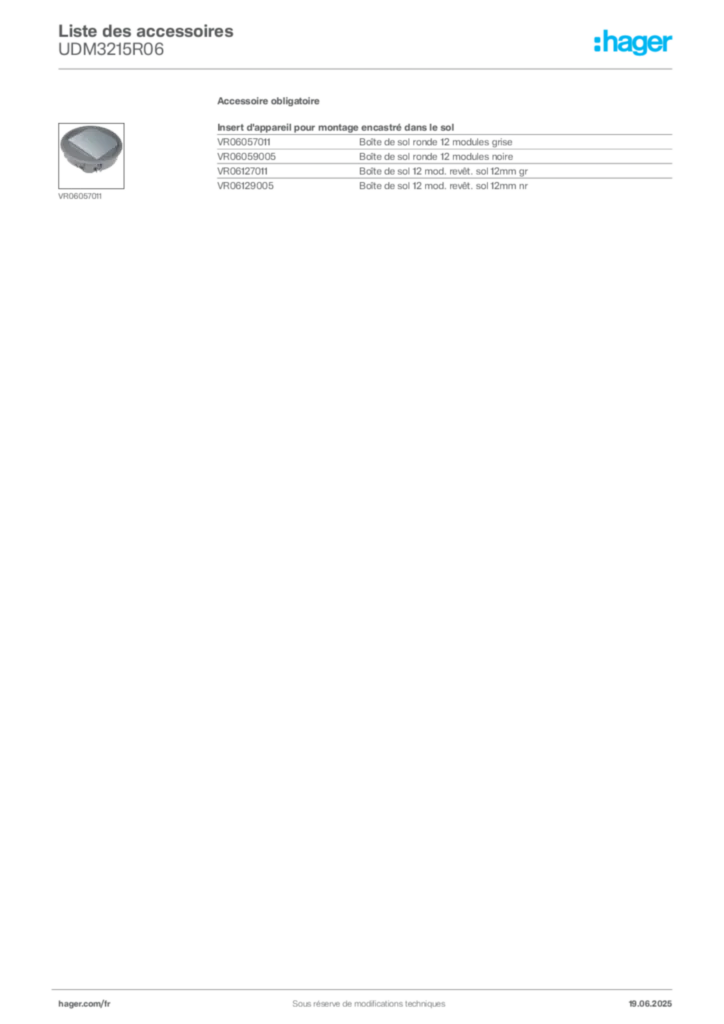 Image Hager Fiche technique du produit UDM3215R06 | Hager France