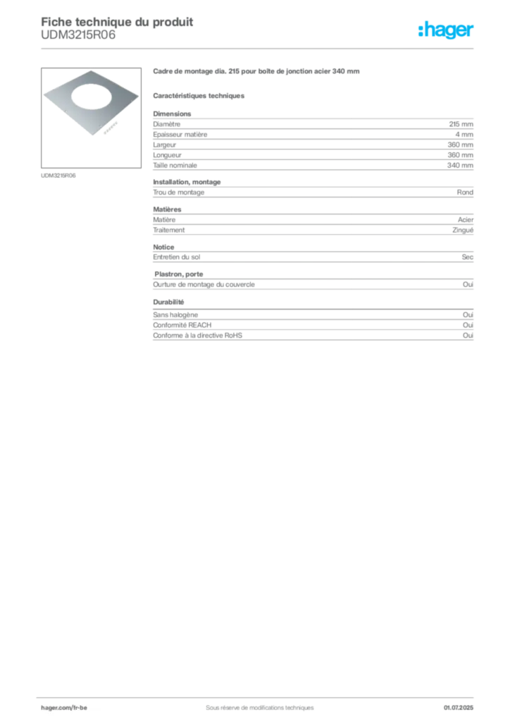 Image Hager Fiche technique du produit UDM3215R06 | Hager Belgique
