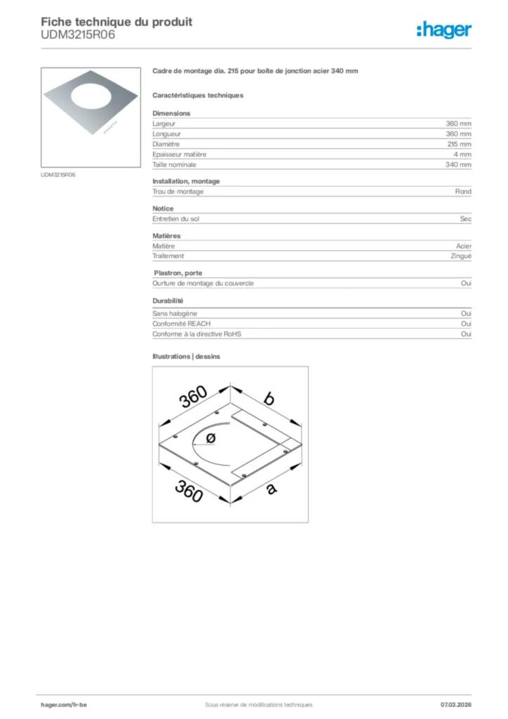 Image Hager Fiche technique du produit UDM3215R06 | Hager Belgique