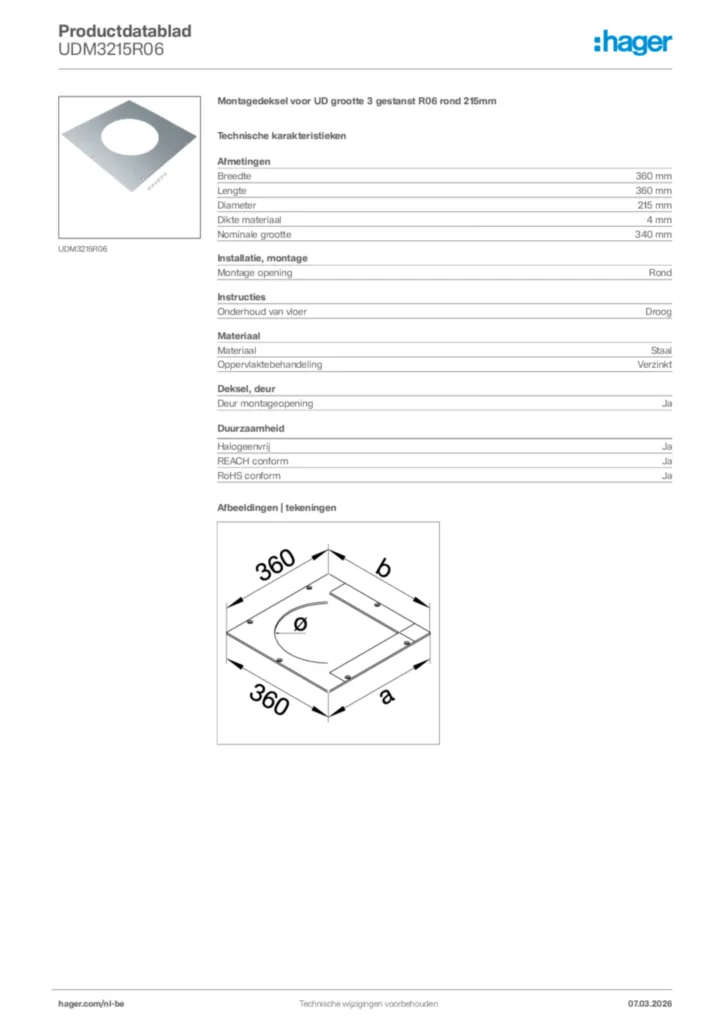 Afbeelding Hager Productdatablad UDM3215R06 | Hager Belgium